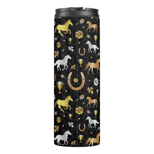Horse Racing Derby Day Black Gold Pattern Thermosbeker (Achterkant)
