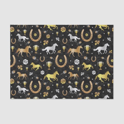Horse Racing Derby Day Black Gold Pattern Tissuepapier (Voorkant)