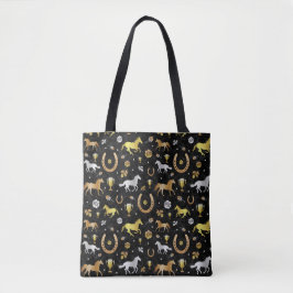 Horse Racing Derby Day Black Gold Pattern Tote Bag