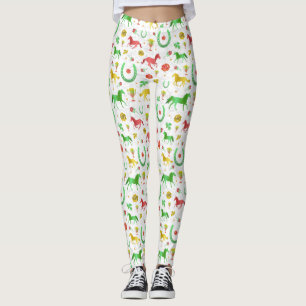 Horse Racing Derby Day Party Colorful Pattern Leggings