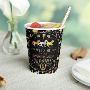Horse Racing Derby Day Party Zwart Goud Welkom Papieren Bekers