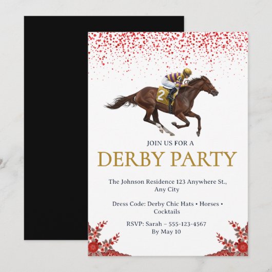 Horse Racing Derby Party Invitation 2026 Kaart (Voorkant / Achterkant)