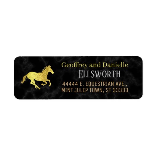 Horse Racing Derby Zwart Goud Retouradres Etiket (Voorkant)
