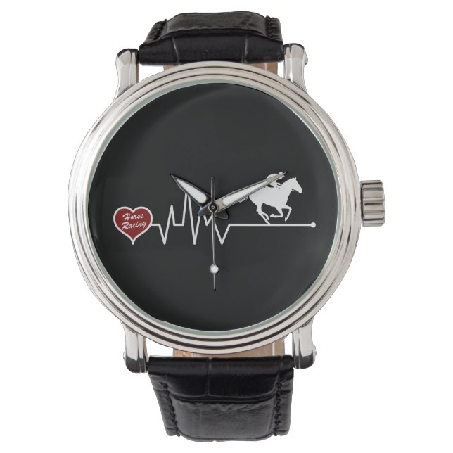 Horse Racing heartbeat EKG red heart Horloge (Voorkant)
