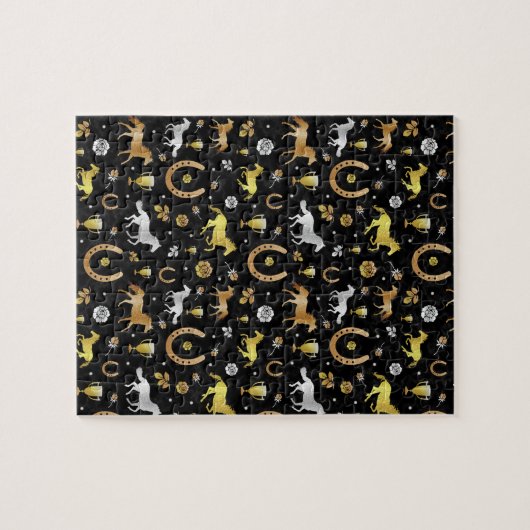 Horse Racing Hoefijzers Derby Pattern Black Gold Legpuzzel (Horizontaal)