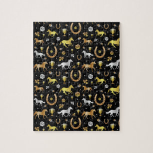 Horse Racing Hoefijzers Derby Pattern Black Gold Legpuzzel