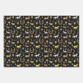 Horse Racing Hoefijzers Derby Pattern Zwart Goud Inpakpapier Vel (Voorkant 3)