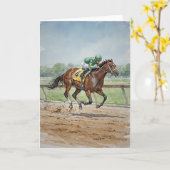 Horse Racing In Watercolors Kaart (Gele Bloem)