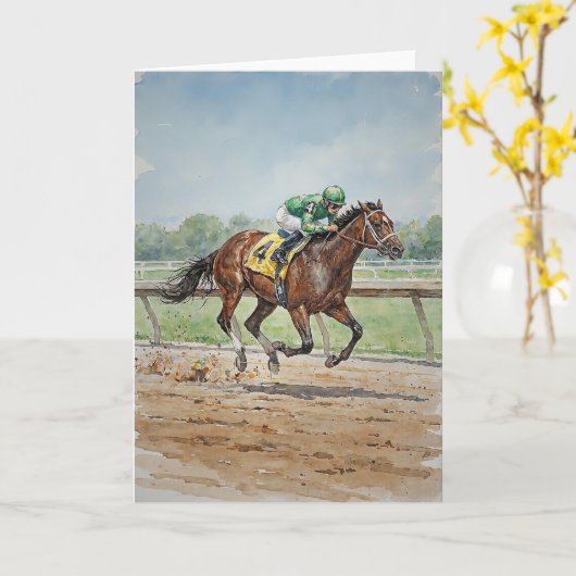 Horse Racing In Watercolors Kaart (Gele Bloem)
