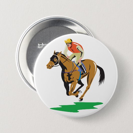 Horse Racing Jockey Galloping Ronde Button 7,6 Cm (Voorkant /achterkant)