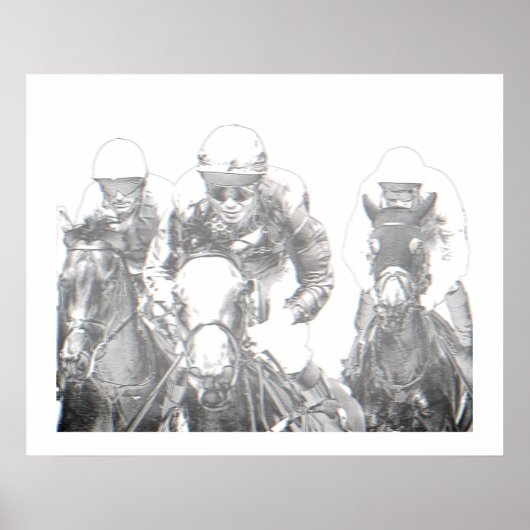 Horse Racing Jockey Riding Black White Print (Voorkant)