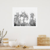 Horse Racing Jockey Riding Black White Print (Keuken)