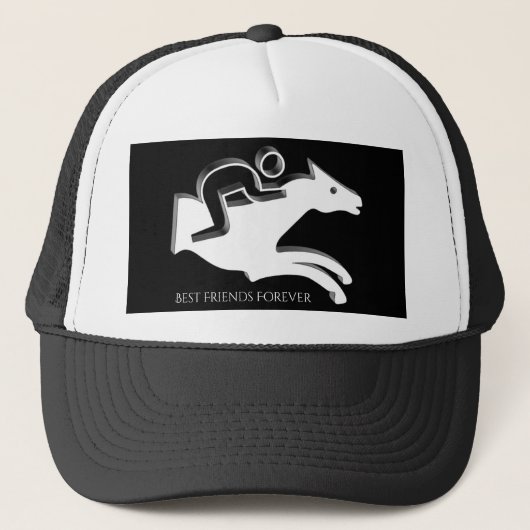Horse Racing Jockey Riding White Horse Logo Trucker Pet (Voorkant)
