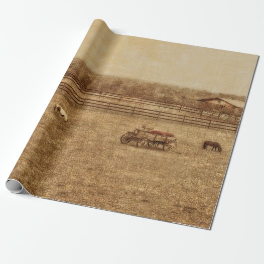 Horse Ranch Country Westerne textuur Cadeaupapier (Uitgerold)