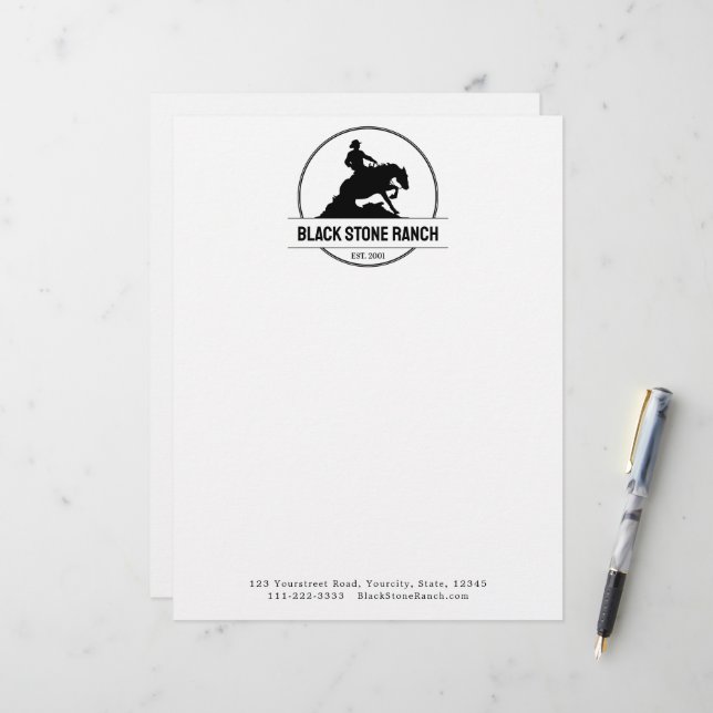 Horse ranch logo reining westerne schuur branding briefhoofd (Voorkant / Achterkant in situ)