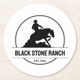 Horse ranch logo reining westerne schuur branding ronde kartonnen onderzetter