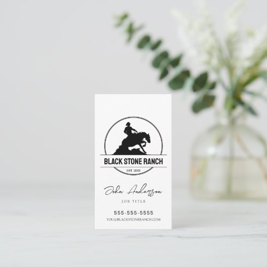 Horse ranch logo reining westerne schuur branding visitekaartje (Staand voorkant)