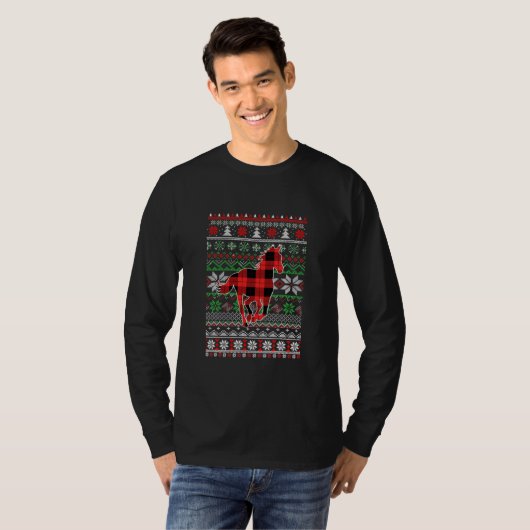 Horse Red Plaid Ugly Christmas Sweater Funny  T-shirt (Voorkant volledig)