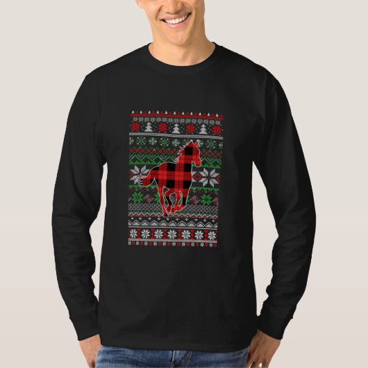 Horse Red Plaid Ugly Christmas Sweater Funny  T-shirt (Voorkant)