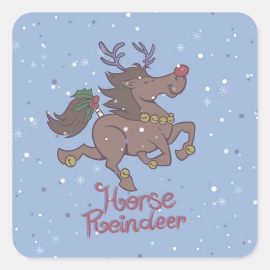 Horse reindeer cartoon illustration vierkante sticker (Voorkant)