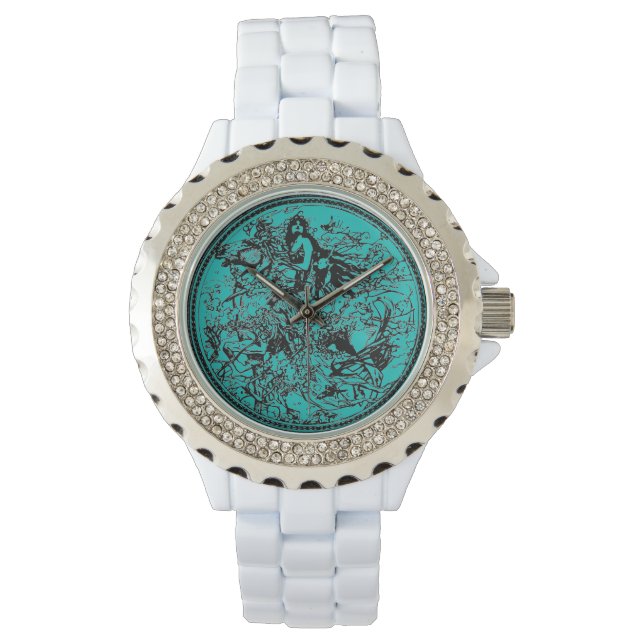 Horse Rider White Enamel Girls Watch Horloge (Voorkant)