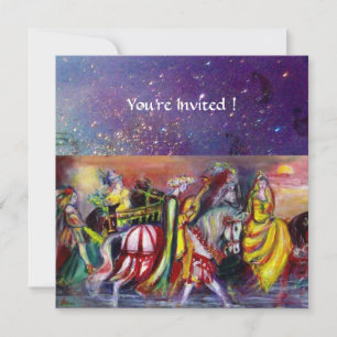 HORSE RIDERS, MUZIEK IN NACHT, Gold Blue Gparkles Kaart