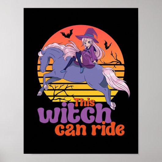 Horse Riding Anime Girl Witch Halloween Poster (Voorkant)