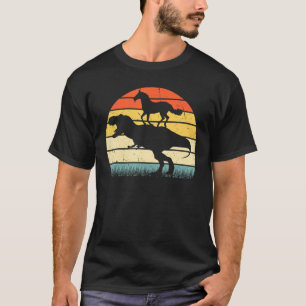 Horse Riding Dinosaur Sunset Retro 70s Gra T-shirt