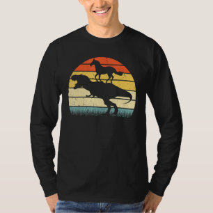 Horse Riding Dinosaur Sunset Retro 70s Gra T-shirt