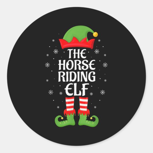 Horse Riding Elf Xmas Family Matching Elf Squad Ch Ronde Sticker (Voorkant)