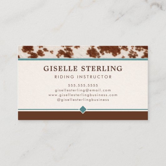 Horse Riding Instructor Rustic Cowhide Western Visitekaartje (Achterkant)