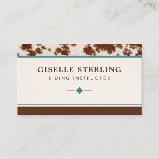 Horse Riding Instructor Rustic Cowhide Western Visitekaartje (Voorkant)