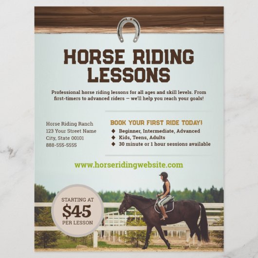 Horse Riding Lessons Flyer Template (Voorkant)