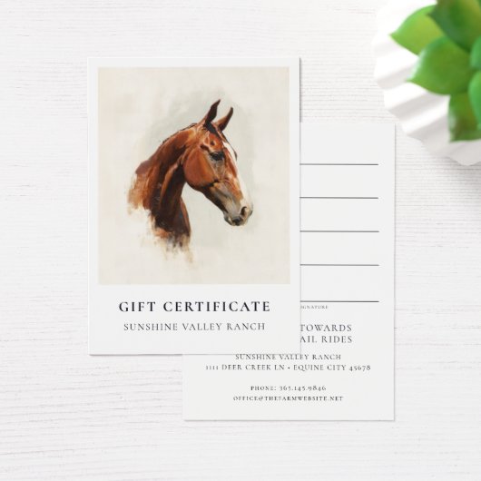 Horse Riding Lessons Gift Certificate Template Visitekaartje (Bureau)