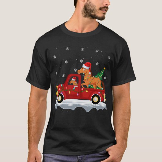 Horse Riding Red Truck Xmas - ruitschoorsteen T-shirt (Voorkant)