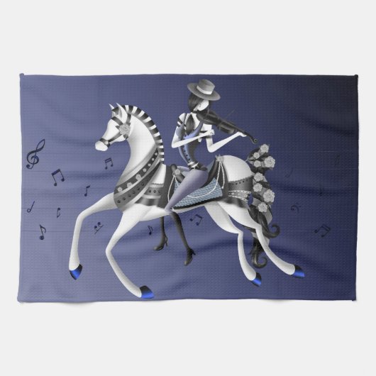 Horse Riding Violinist Navy Tea Towels Theedoek (Horizontaal)
