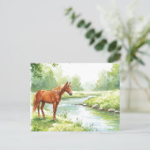 Horse River Peaceful Watercolor Nature Postcard Feestdagenkaart (Staand voorkant)