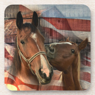 Horse Rustic Barn American Flag Bier Onderzetter