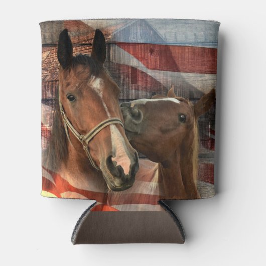 Horse Rustic Barn American Flag Blikjeskoeler (Voorkant)