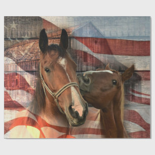 Horse Rustic Barn American Flag Cadeaupapier