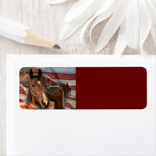 Horse Rustic Barn American Flag Etiket (Insitu)