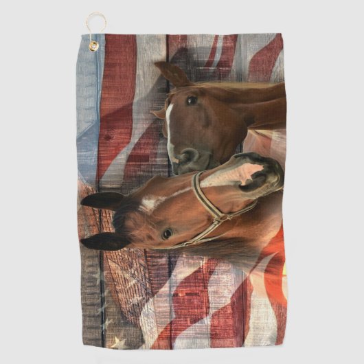 Horse Rustic Barn American Flag Golfhanddoek (Voorkant)