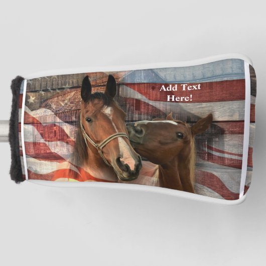 Horse Rustic Barn American Flag Golfheadcover (Voorkant)