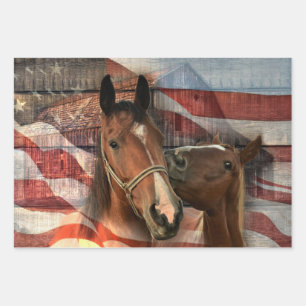 Horse Rustic Barn American Flag Inpakpapier Vel