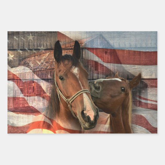 Horse Rustic Barn American Flag Inpakpapier Vel (Voorkant)