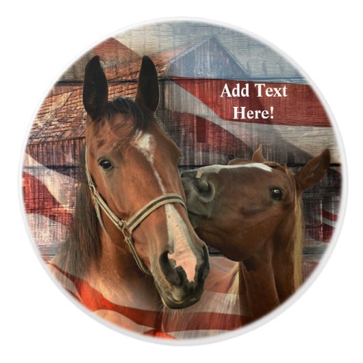 Horse Rustic Barn American Flag Keramische Knop (Voorkant)