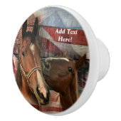 Horse Rustic Barn American Flag Keramische Knop (Rechts)