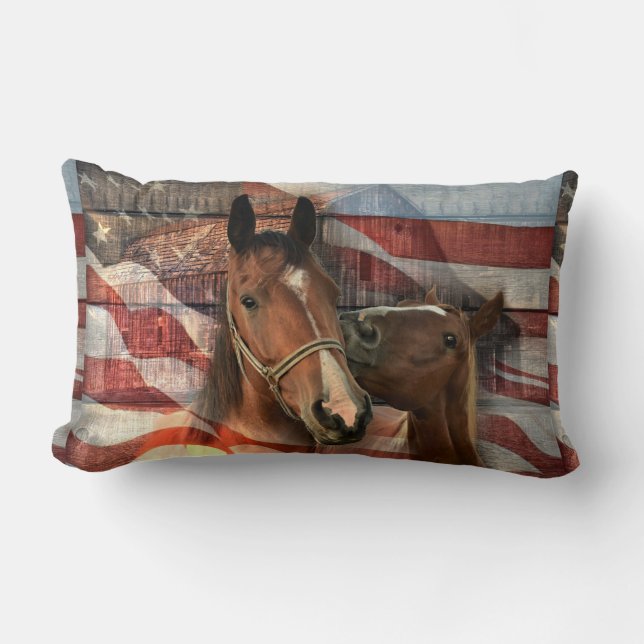 Horse Rustic Barn American Flag Kussen (Voorkant)