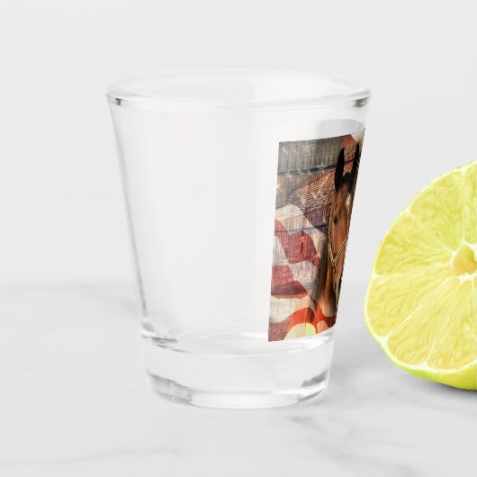 Horse Rustic Barn American Flag Shot Glas (Links)