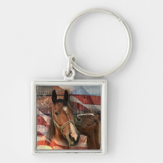 Horse Rustic Barn American Flag Sleutelhanger (Voorkant)